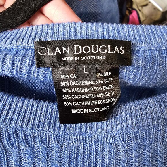 Clan Douglas Sweater Blue Cashmere Silk Large Scotland - Picture 5 of 9